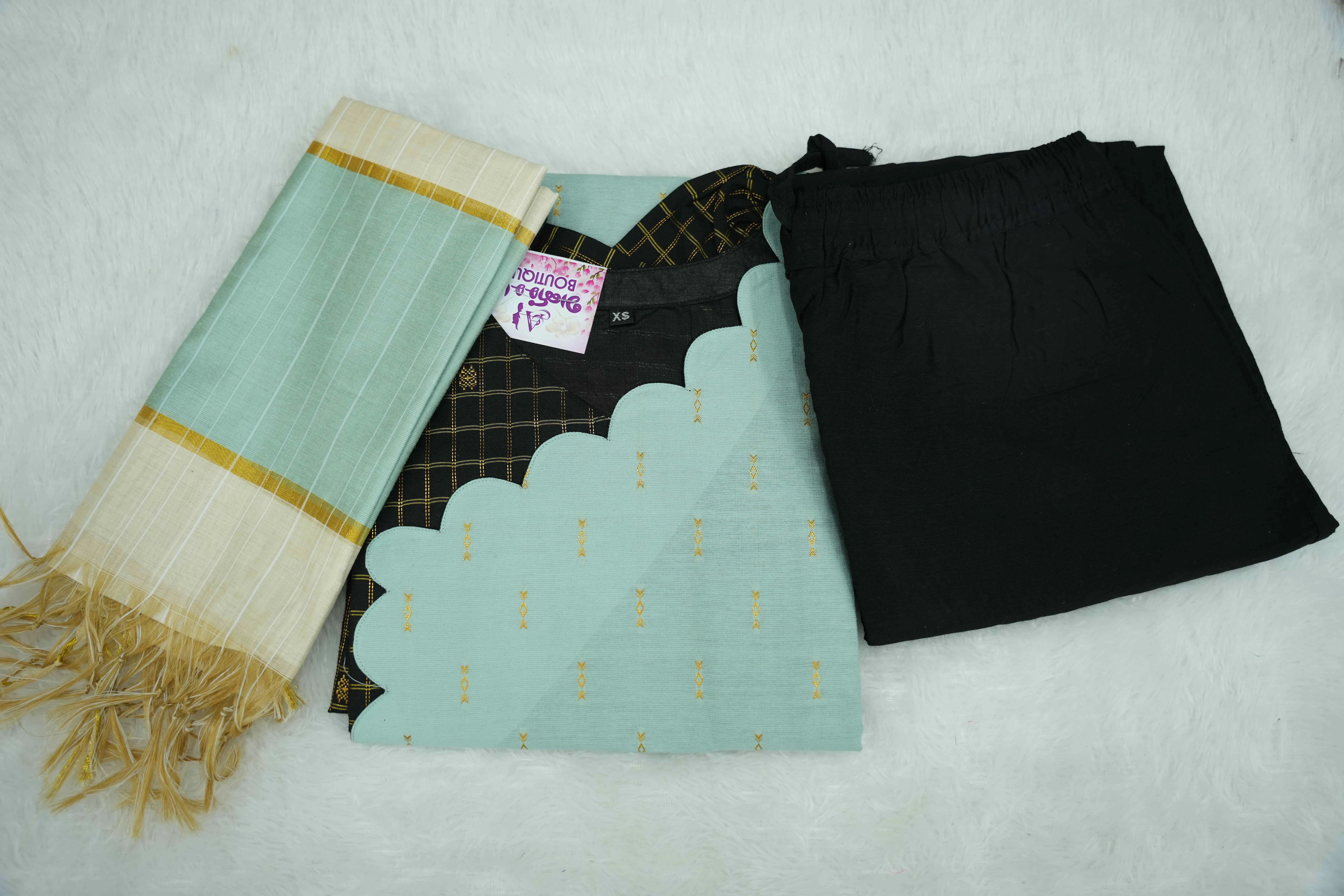 Black Double Checked Kurti Set