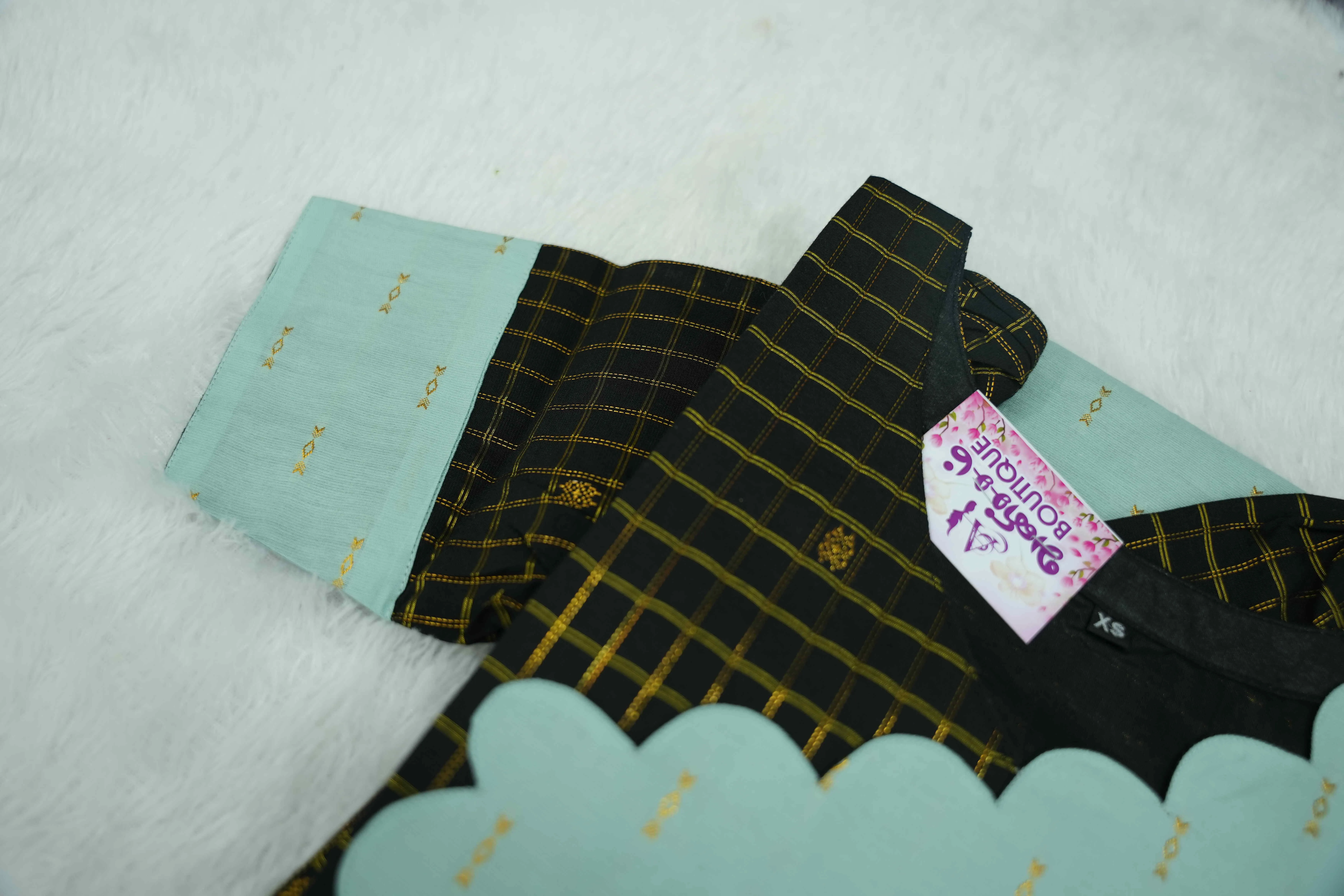 Black Double Checked Kurti Set