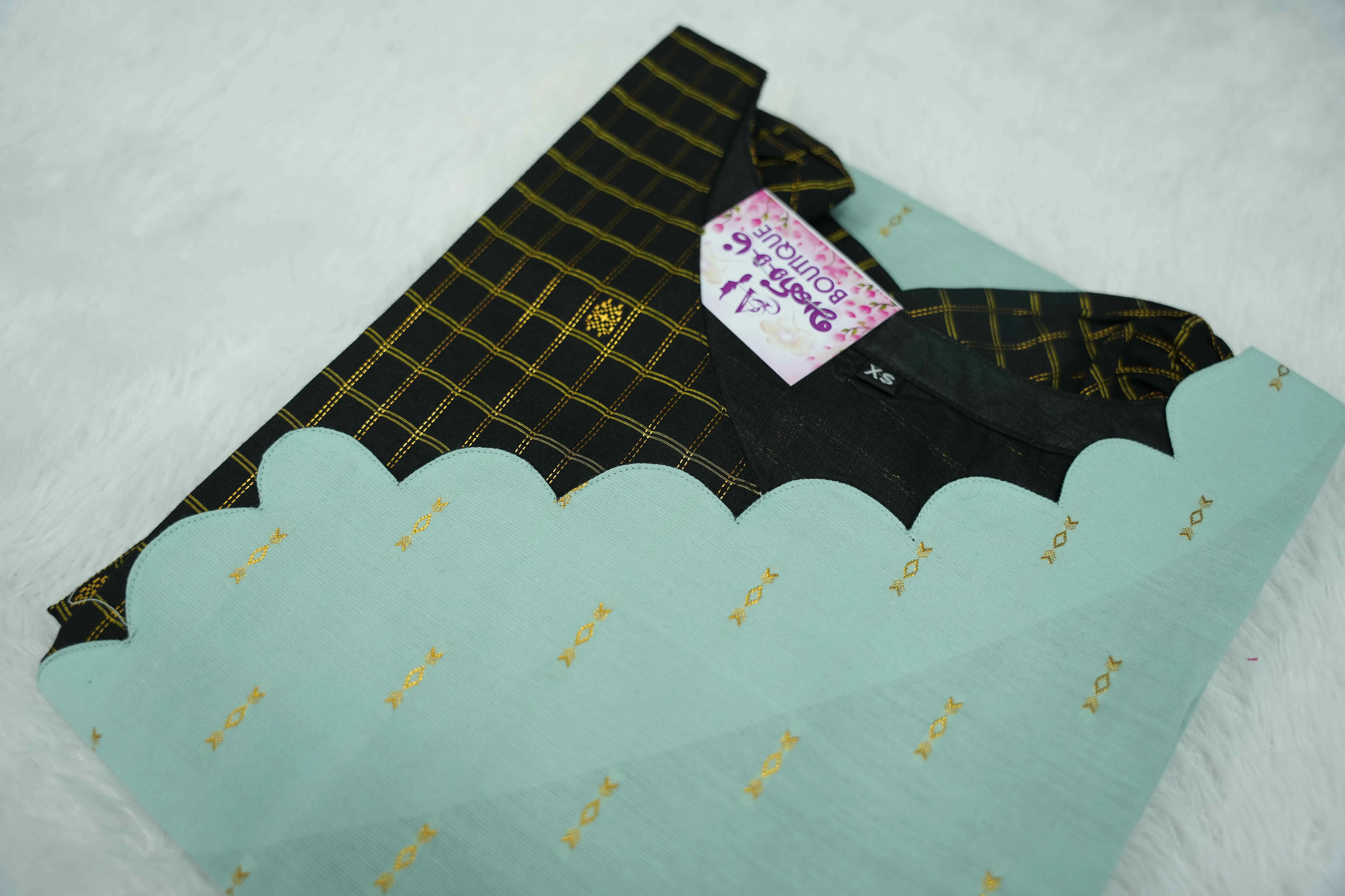 Black Double Checked Kurti Set