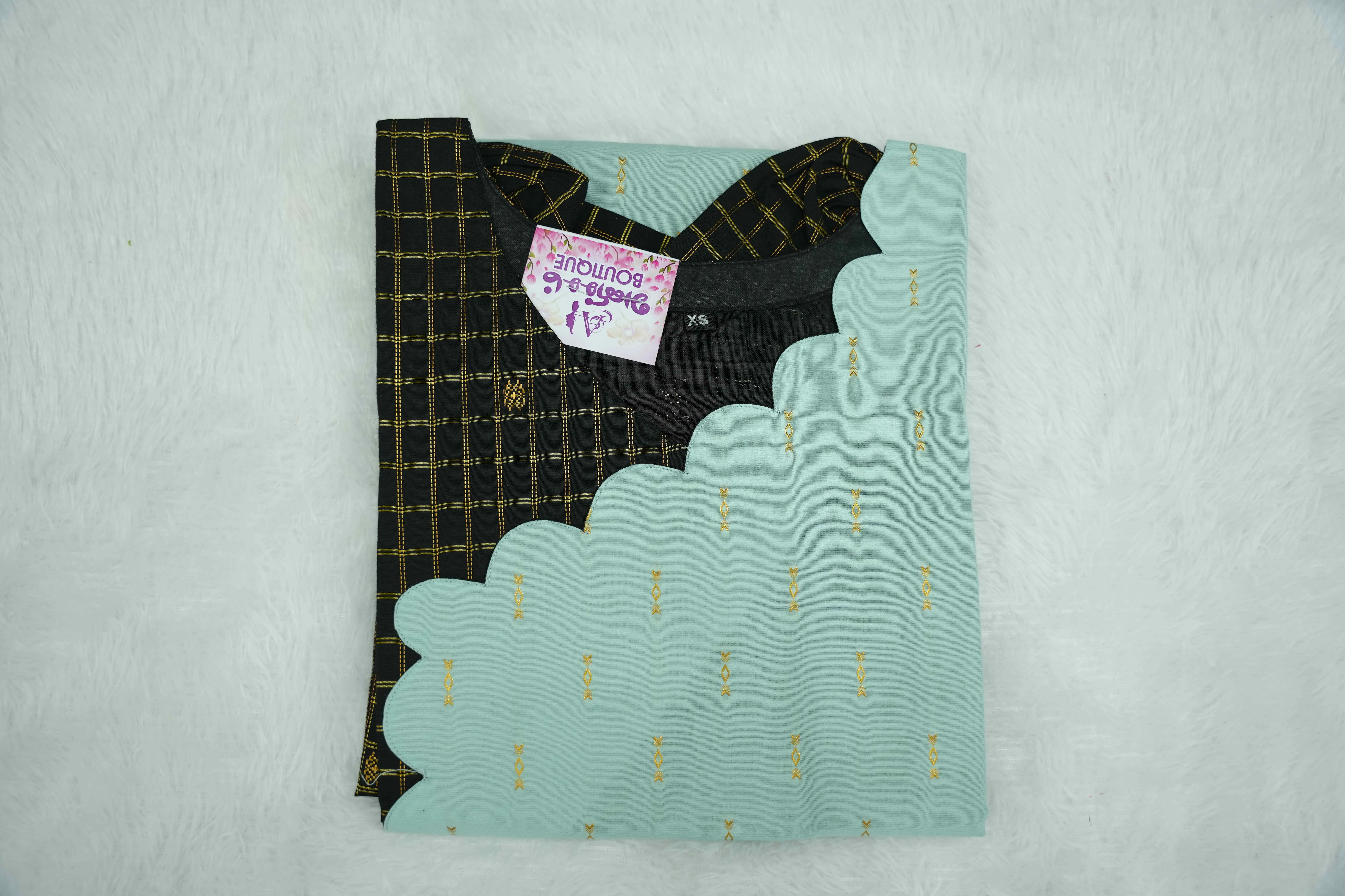 Black Double Checked Kurti Set