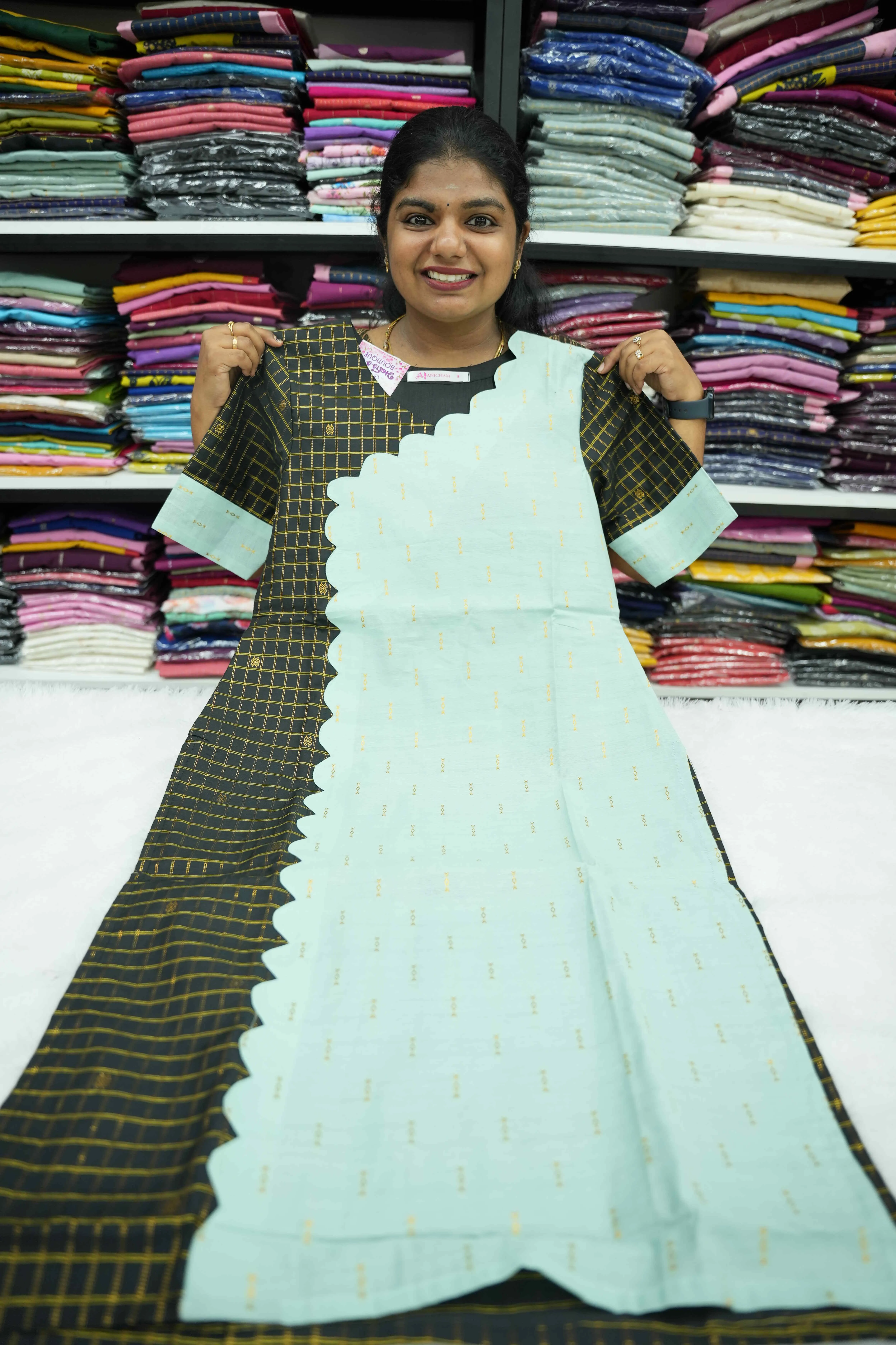 Black Double Checked Kurti Set