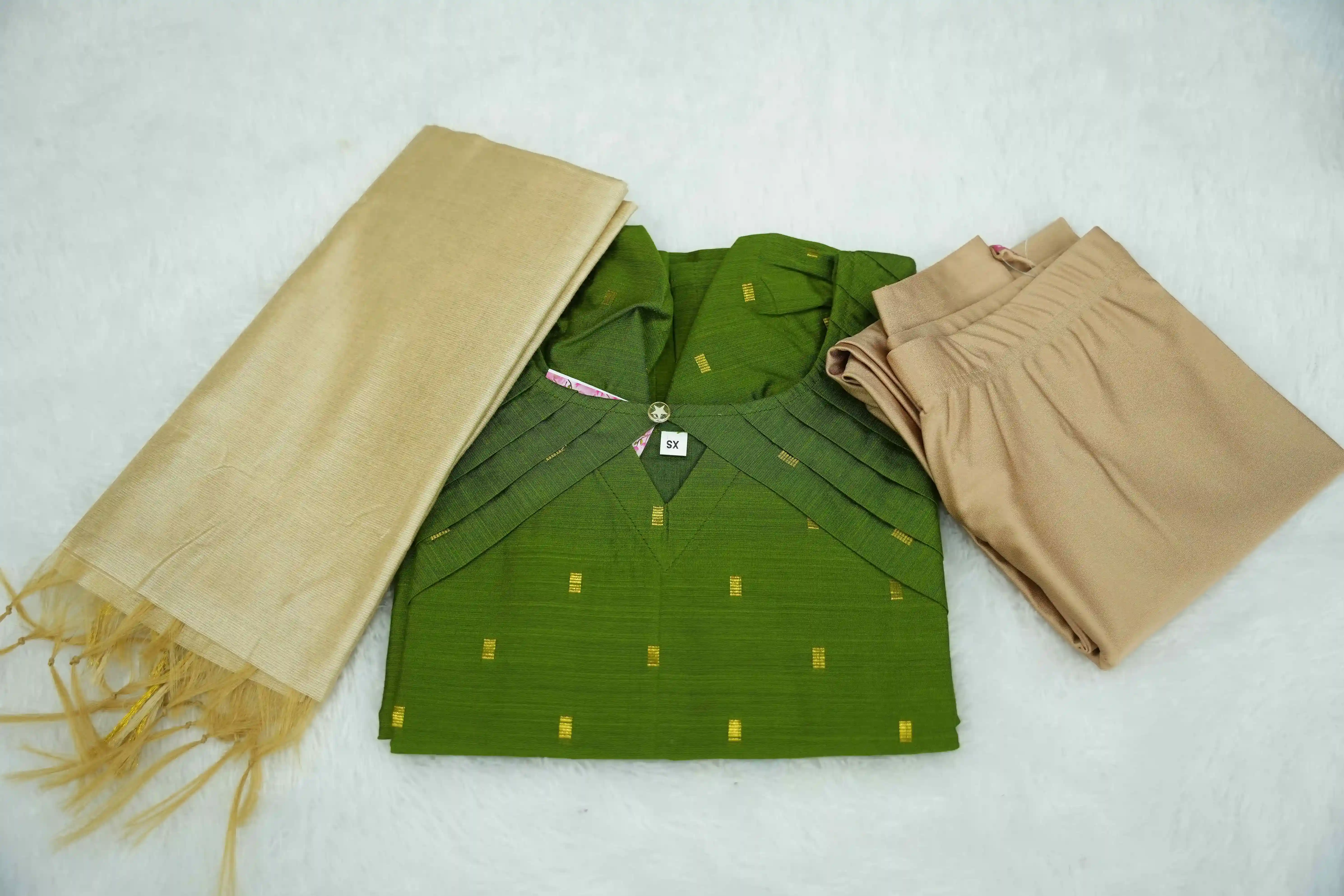 Green Pleated kurti set