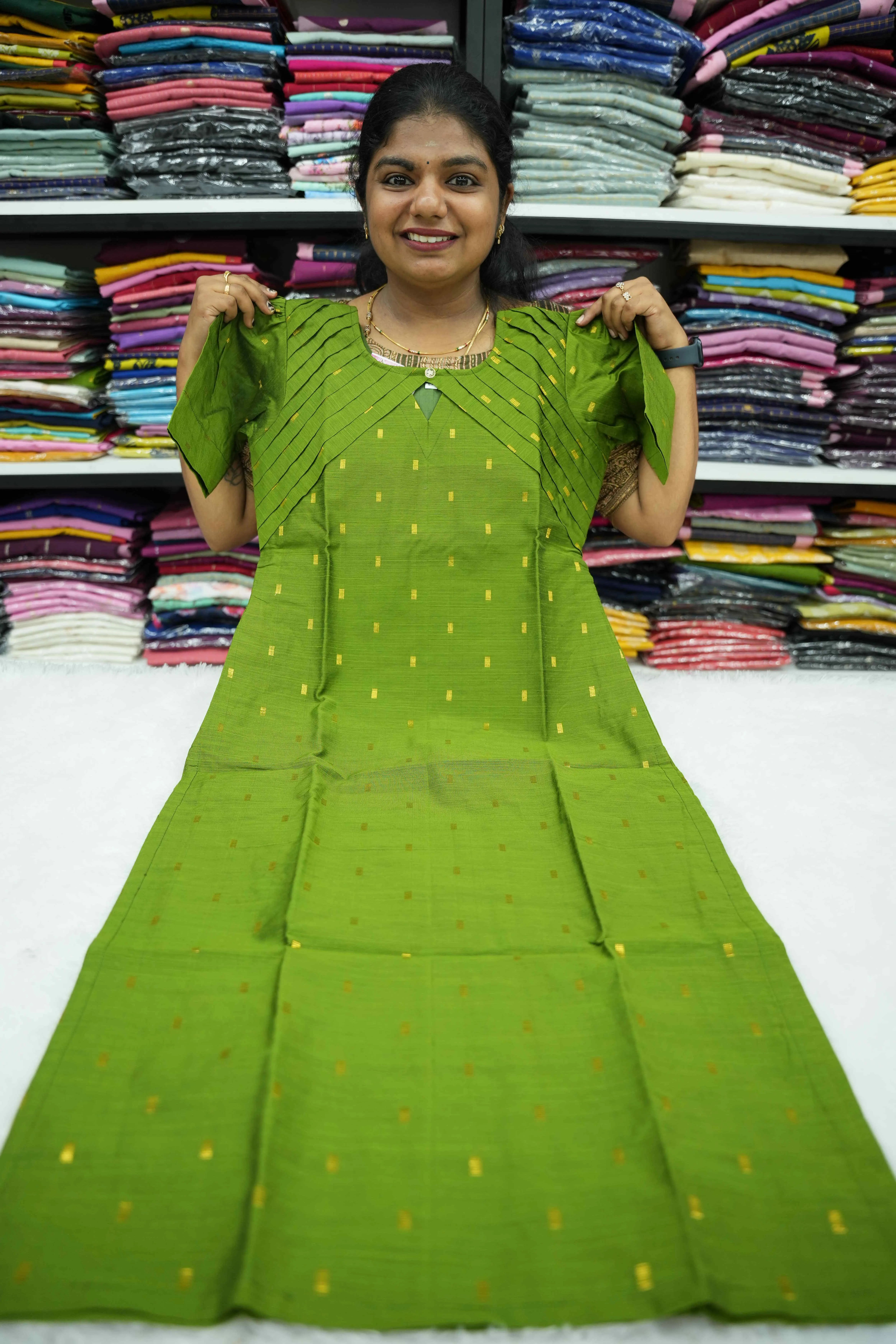 Green Pleated kurti set