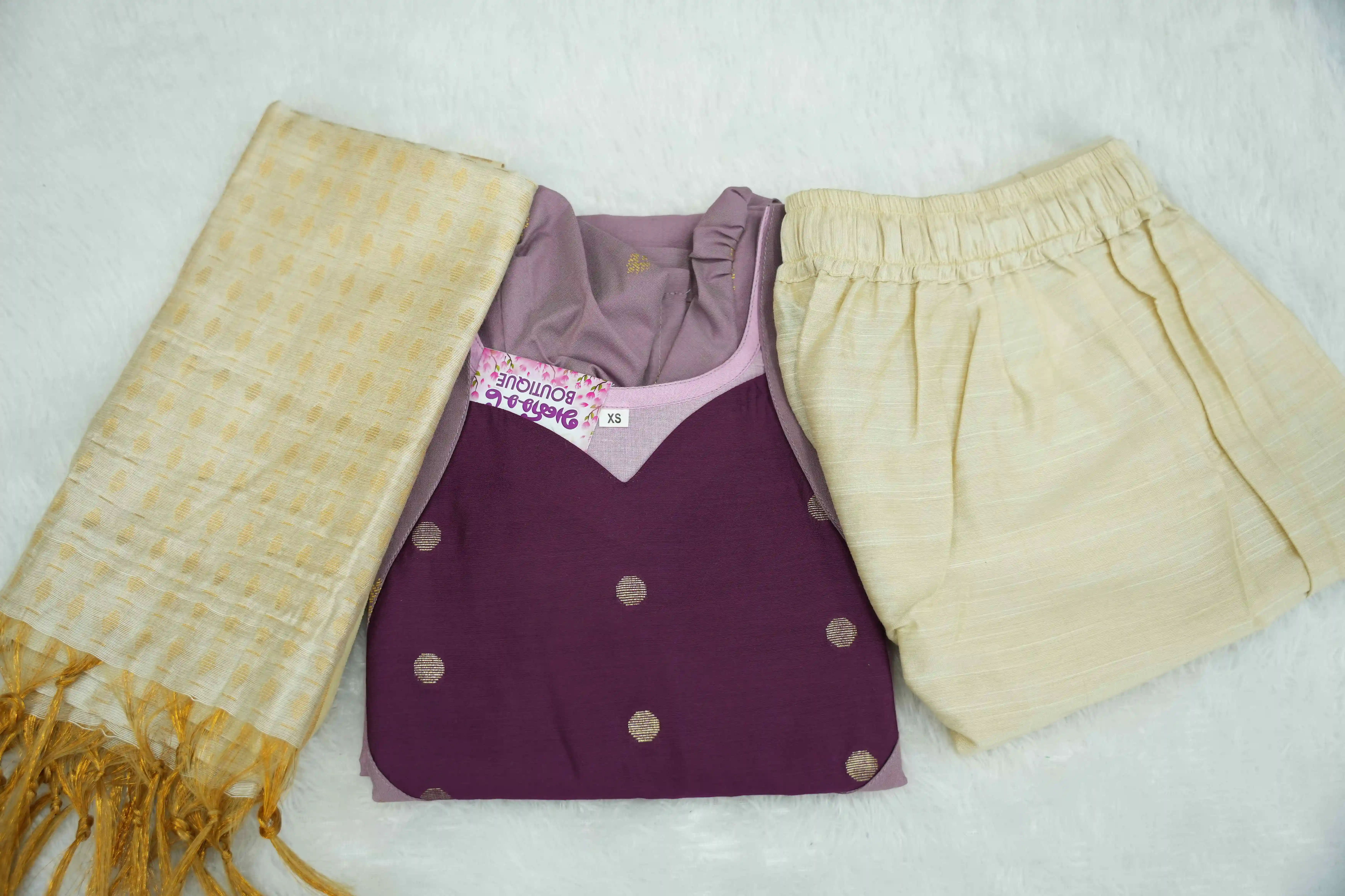 Lavender Checks Wine Kurti Set