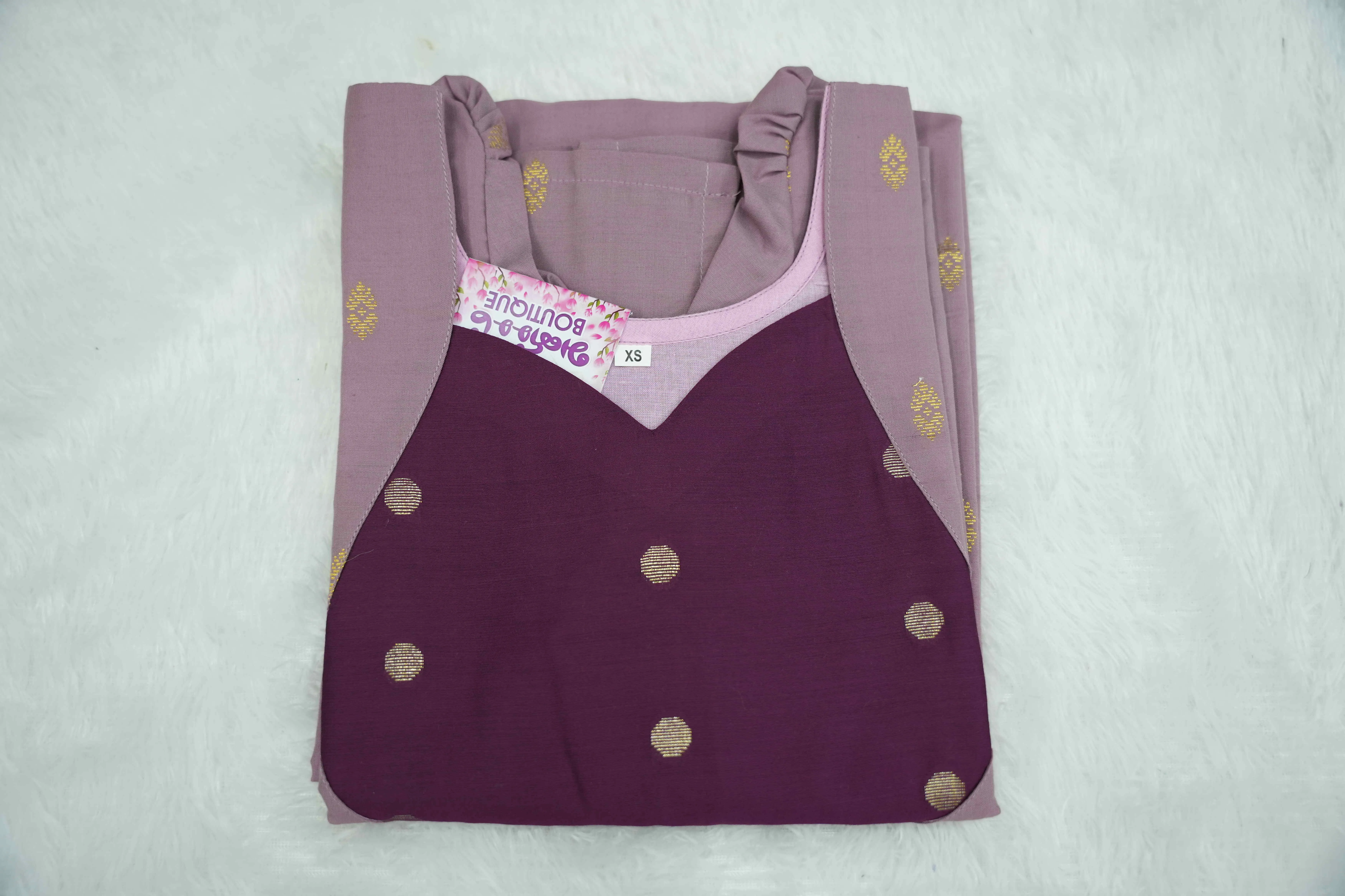 Lavender Checks Wine Kurti Set