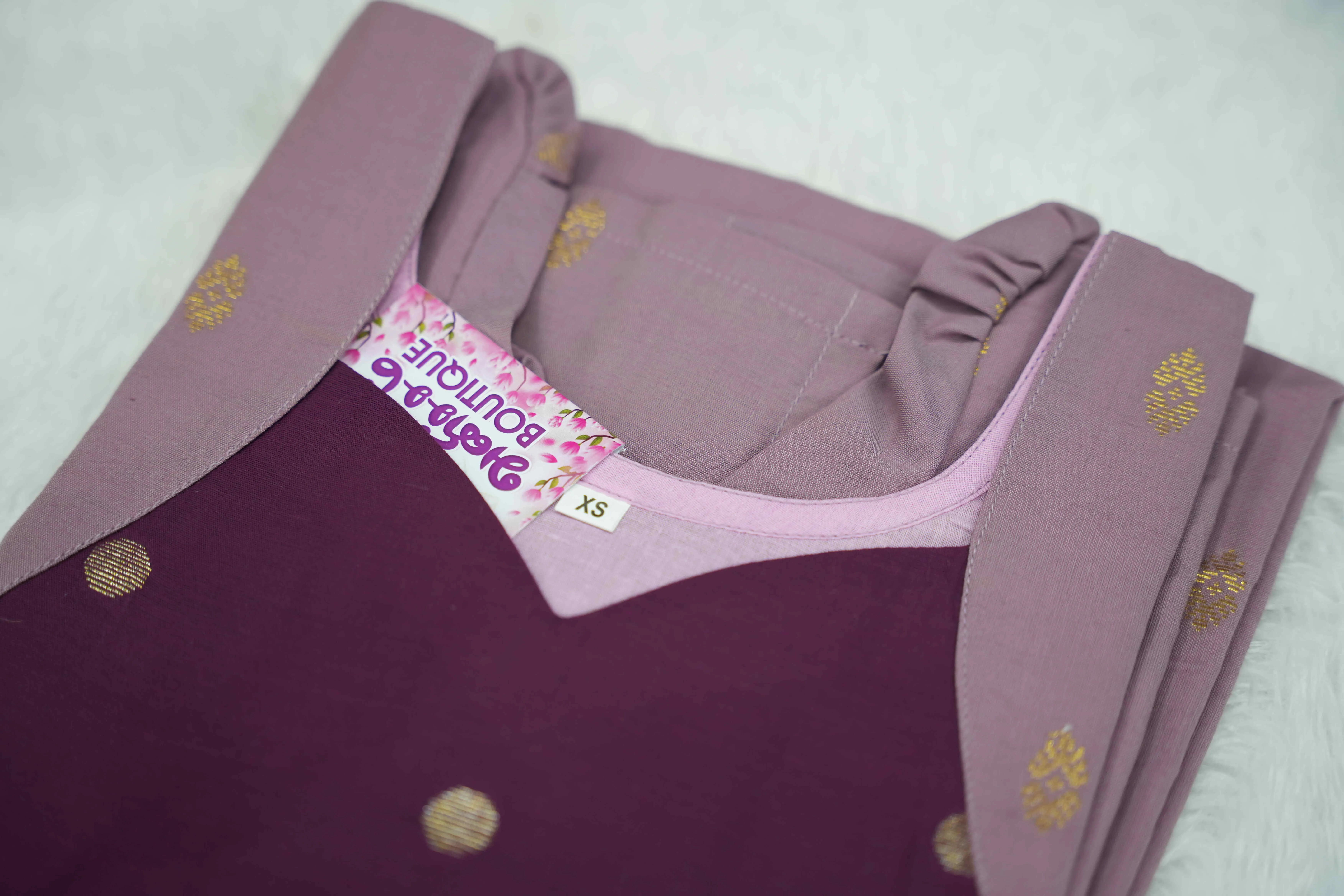 Lavender Checks Wine Kurti Set
