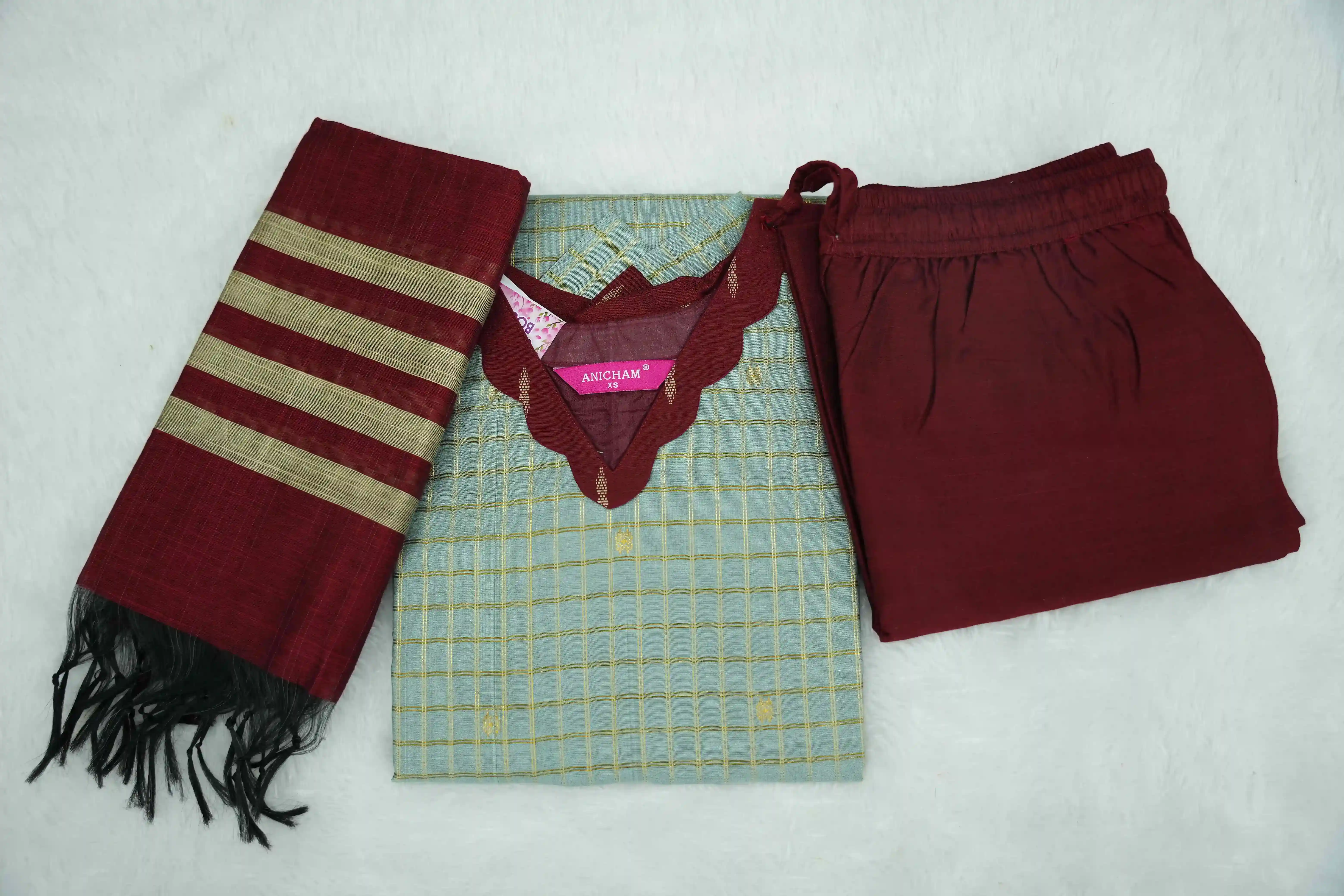 Maroon Pastel Checks Set