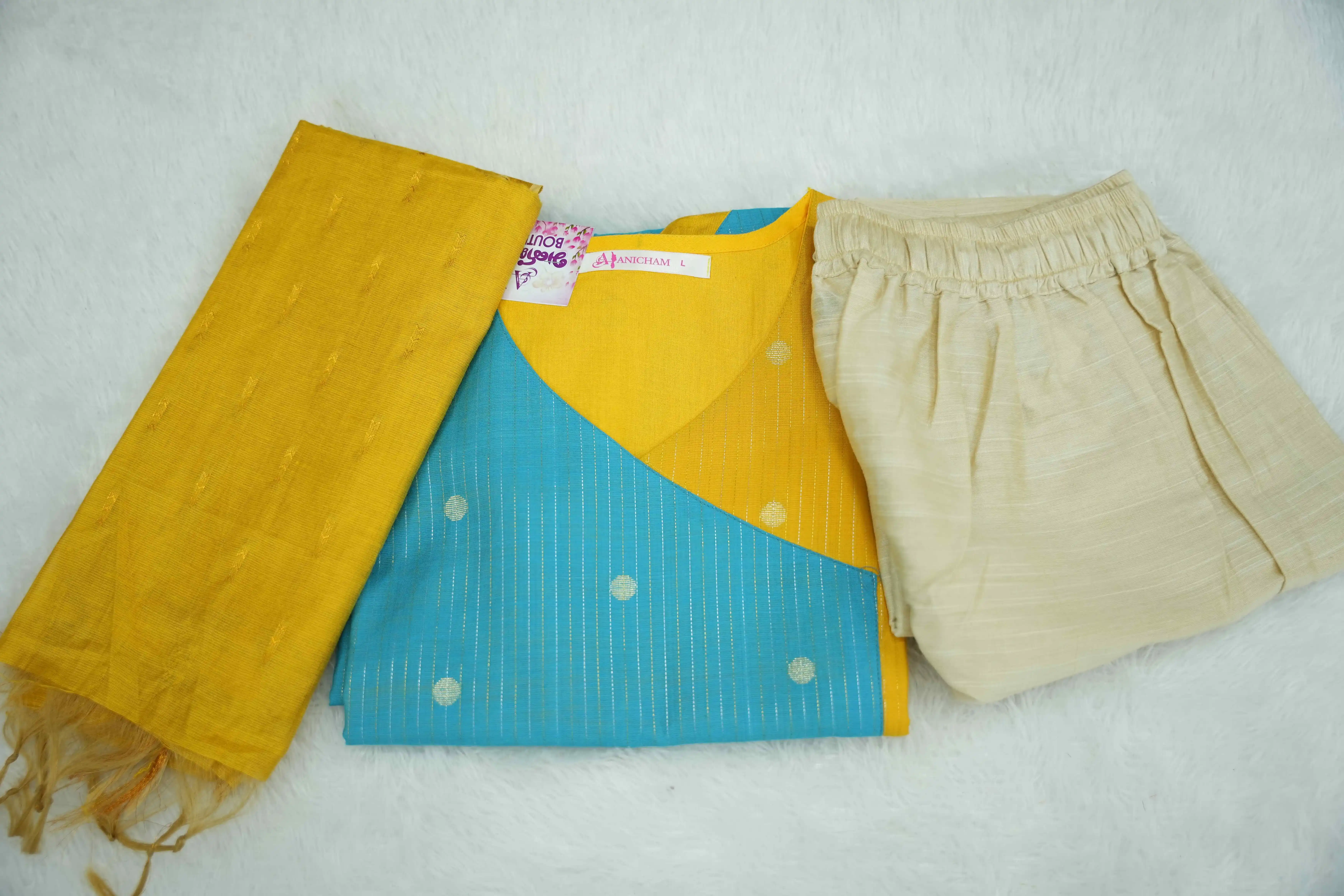 Yellow With Blue Kurti Set