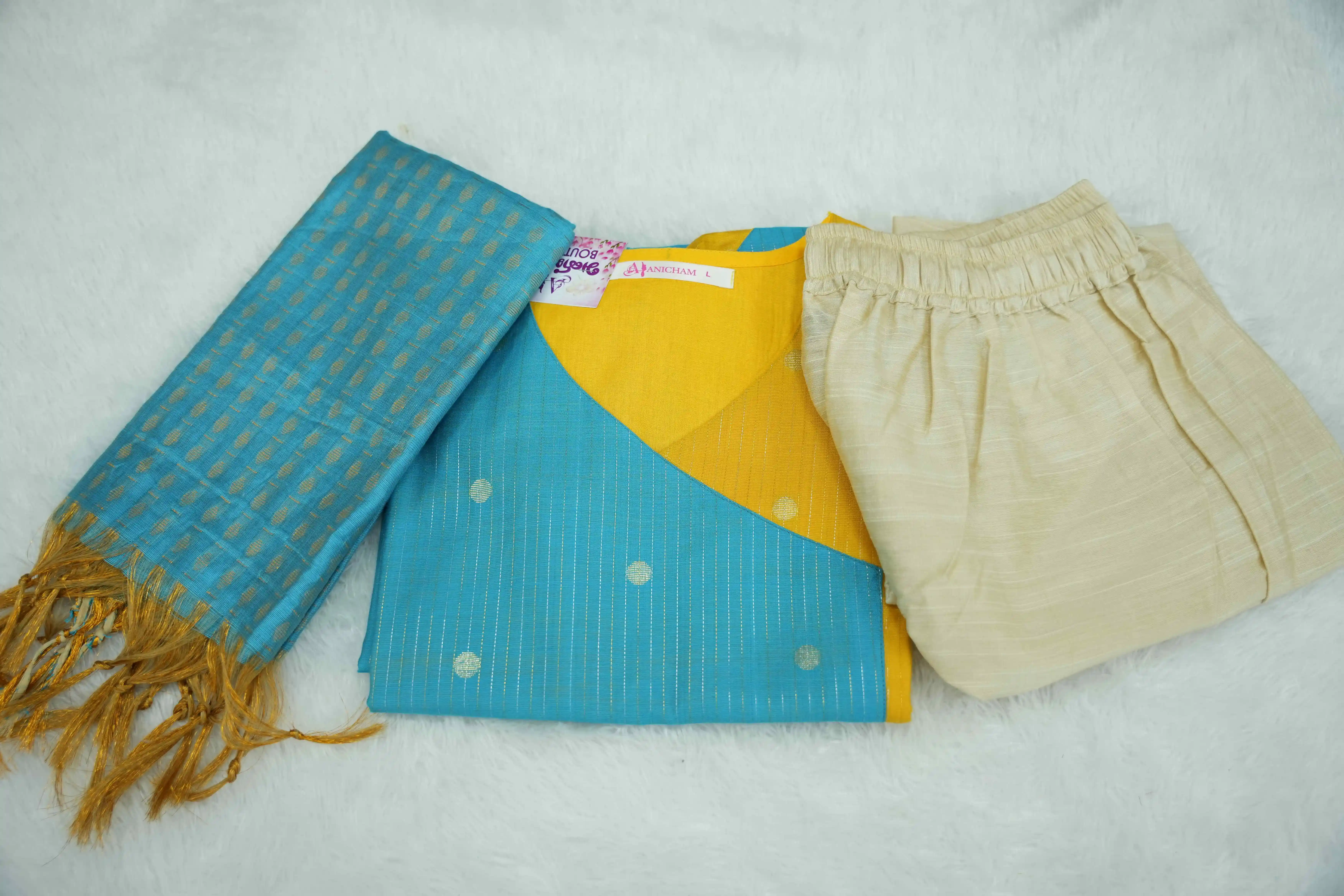 Yellow With Blue Kurti Set