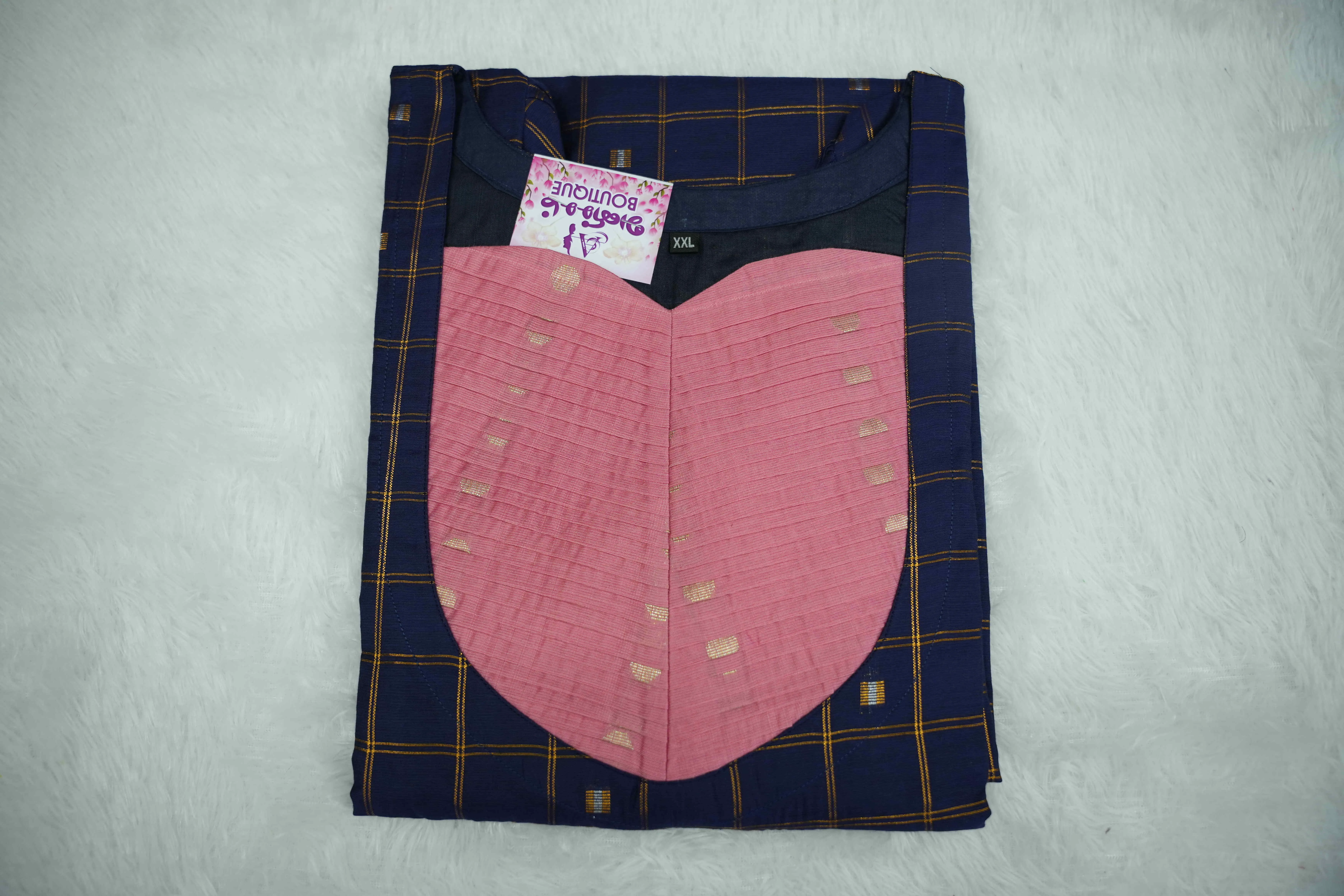 Navy Peach Pleated Set