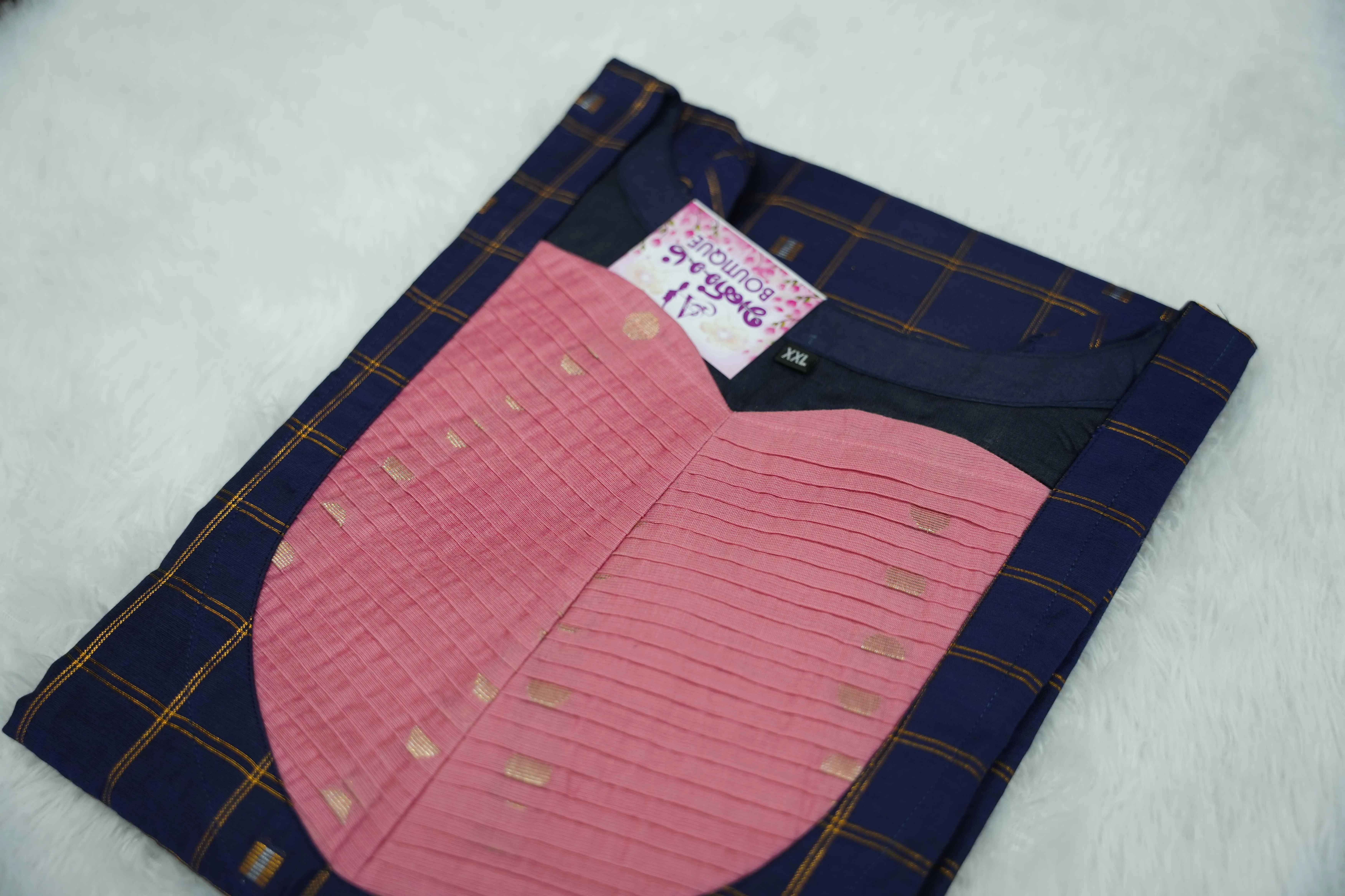 Navy Peach Pleated Set