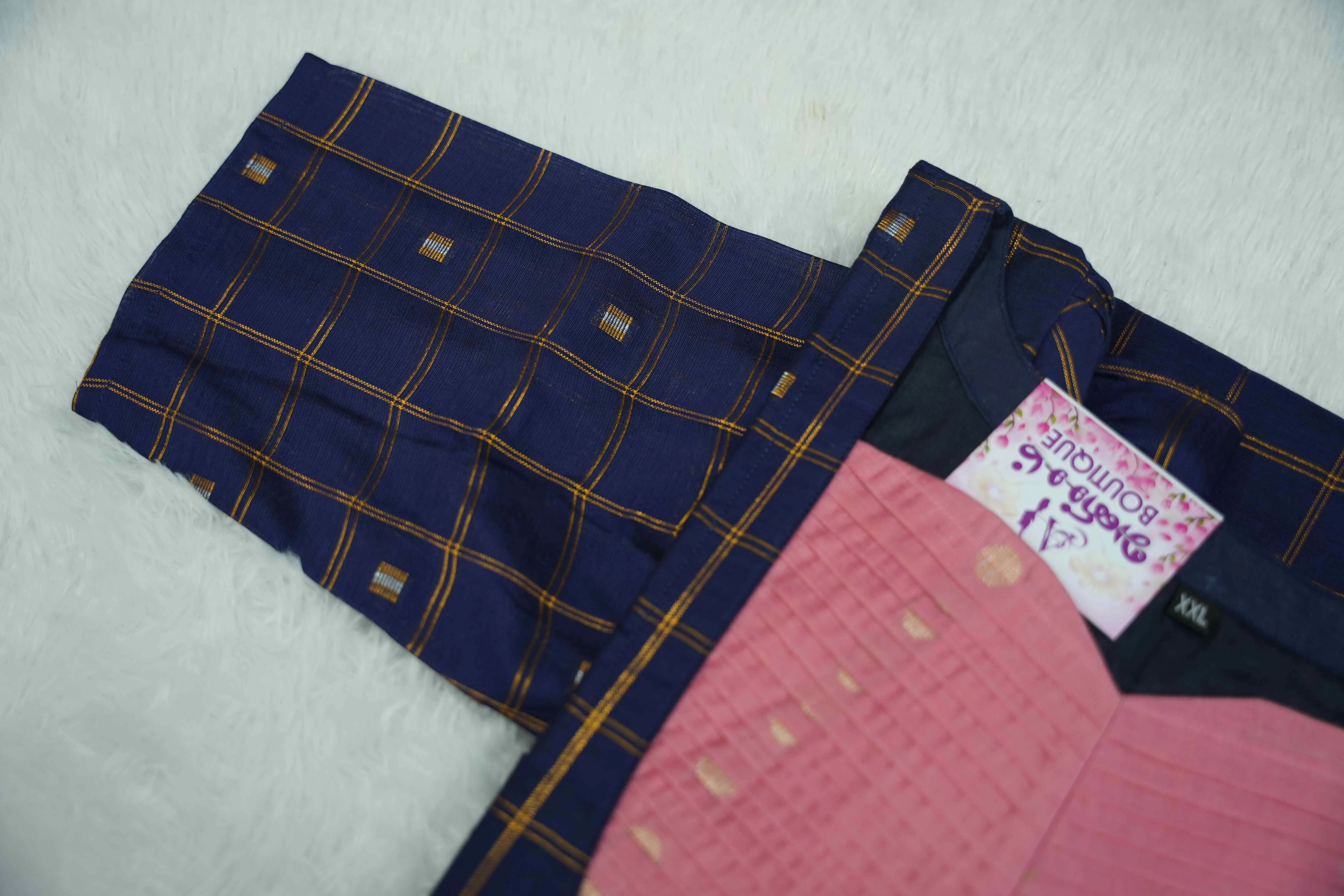 Navy Peach Pleated Set