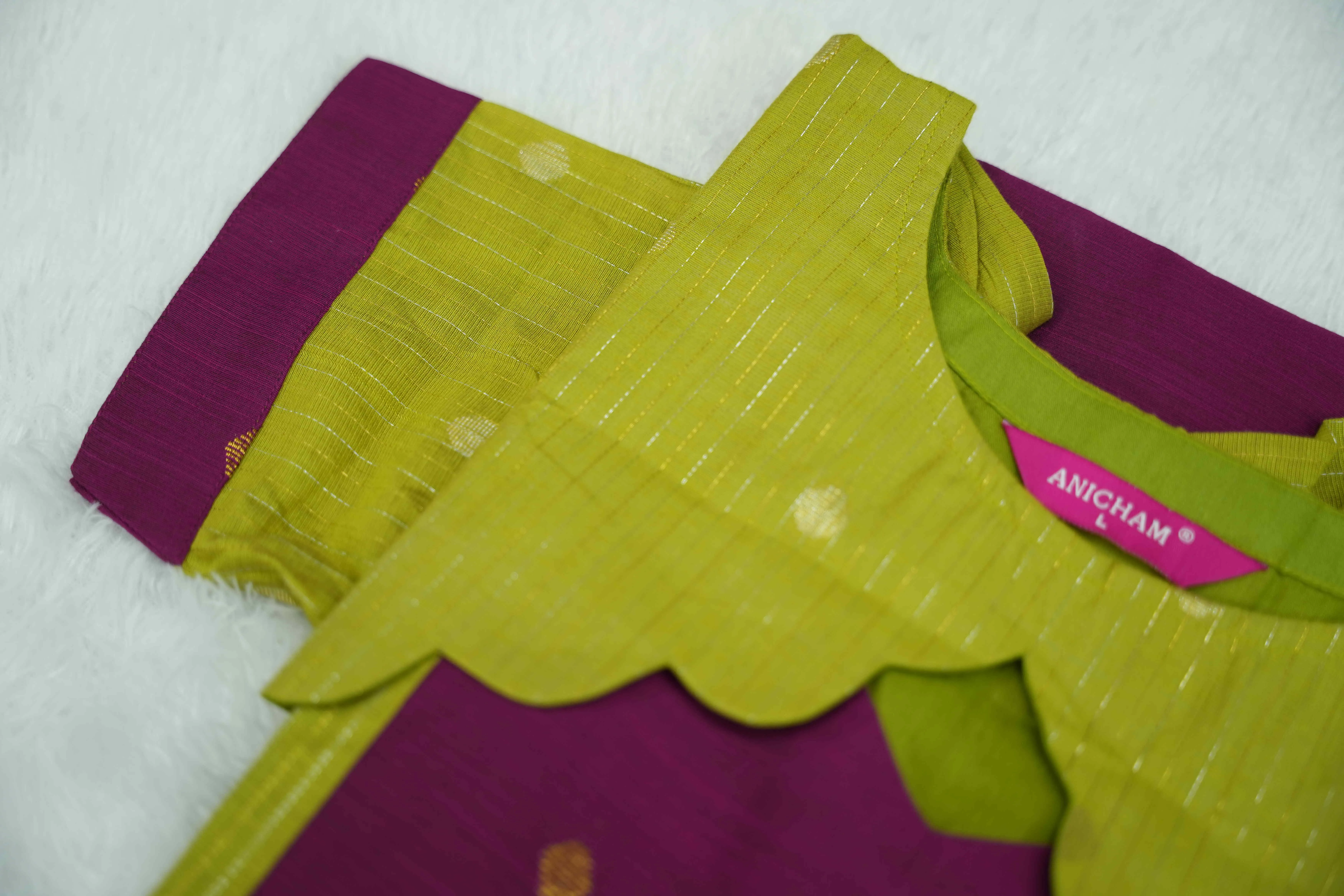 Purple Green Raw Silk