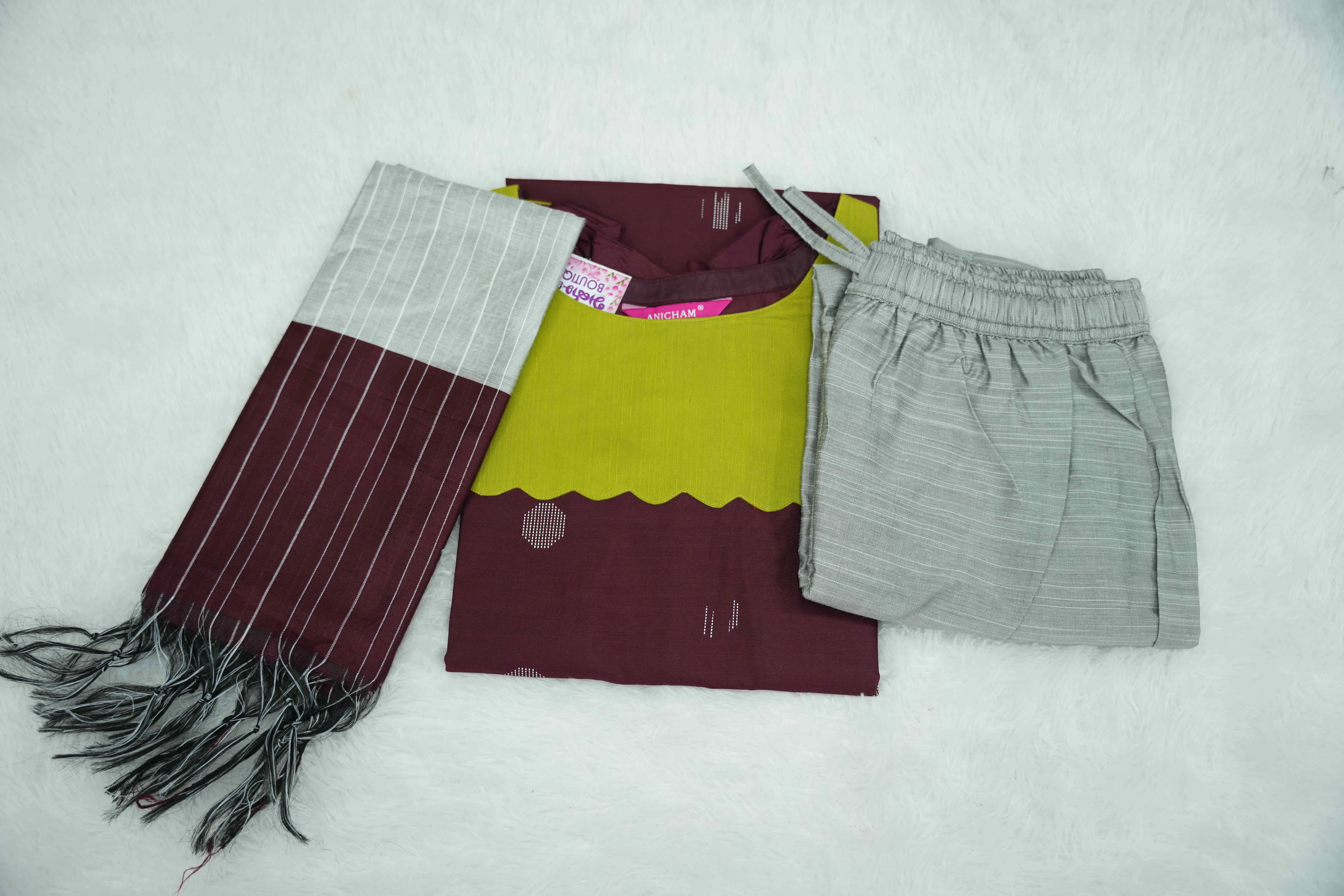 Wine Green Scalp Kurti Set