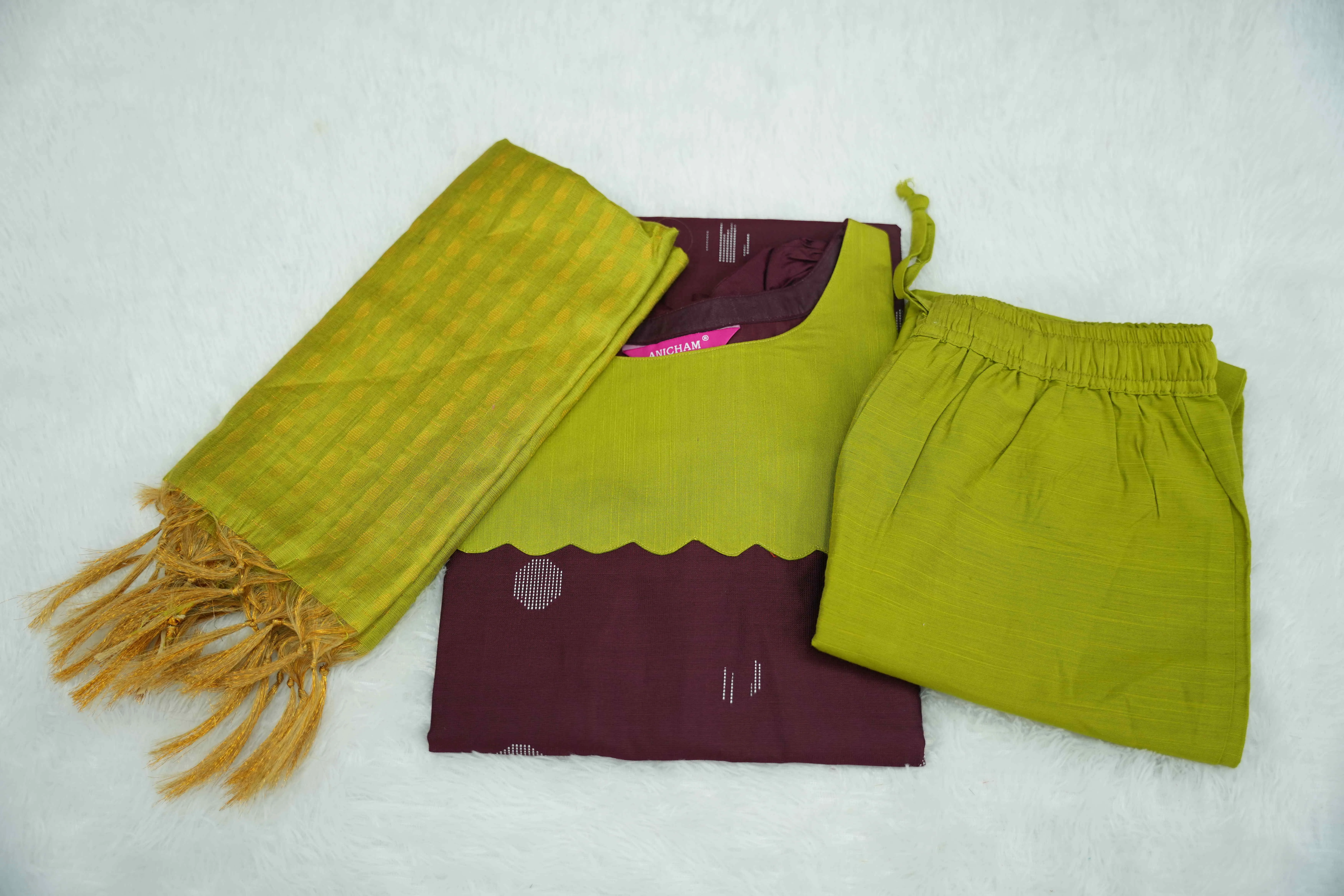 Wine Green Scalp Kurti Set