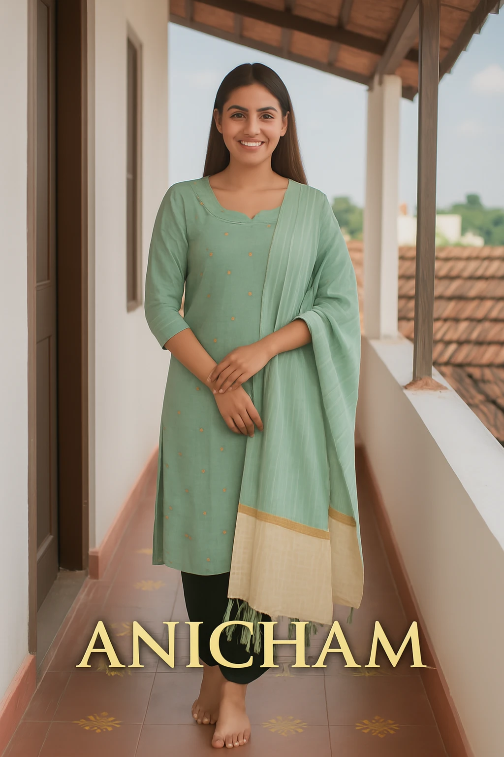 Black Double Checked Kurti Set