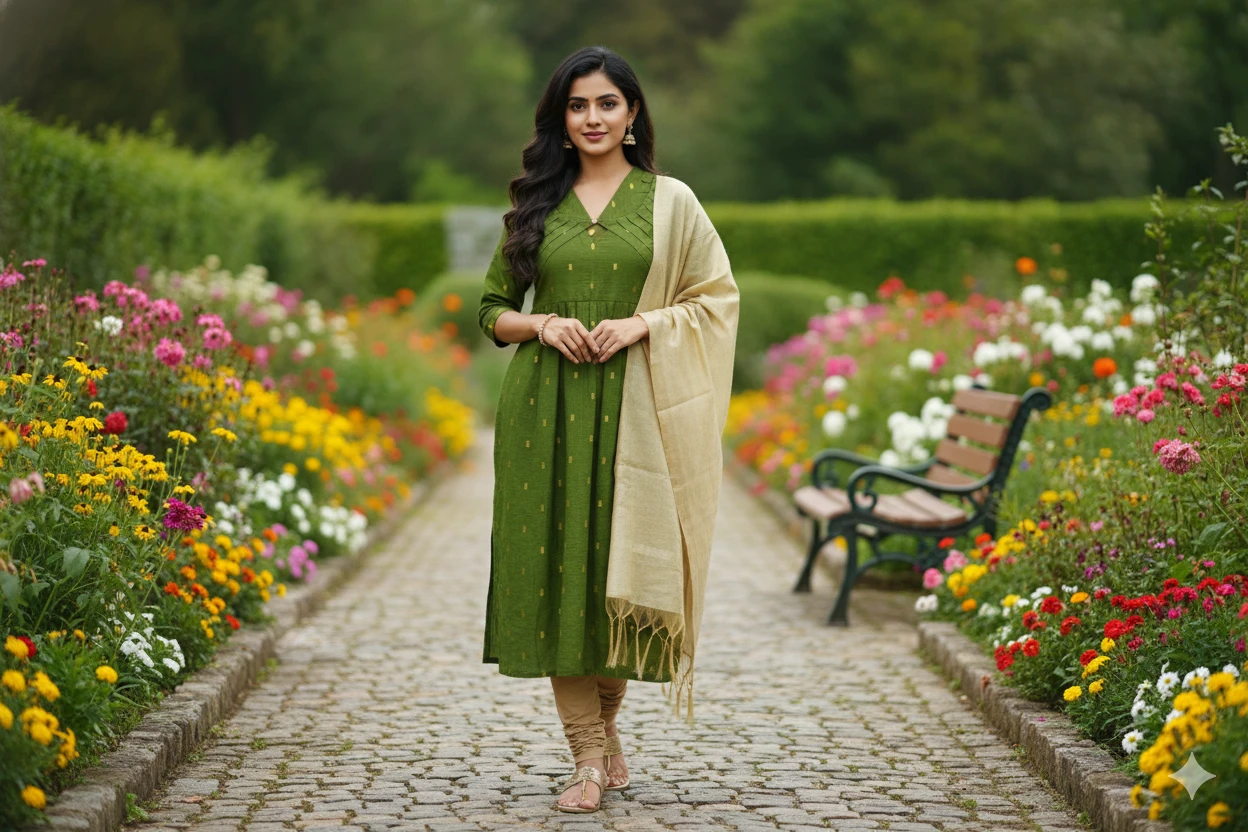 Green Pleated kurti set