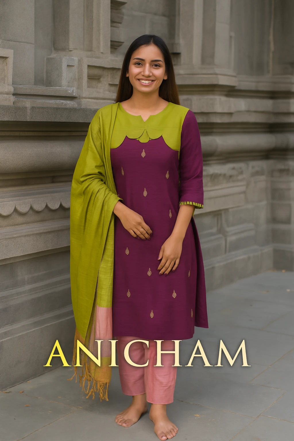 Purple Green Raw Silk