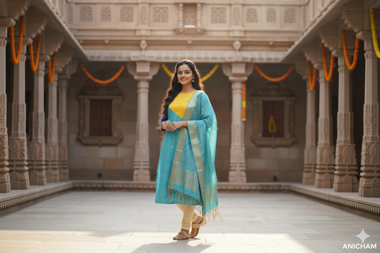 Yellow With Blue Kurti Set
