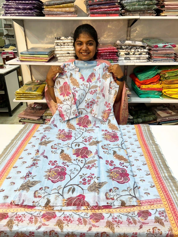 Blue floral top and shawl  set