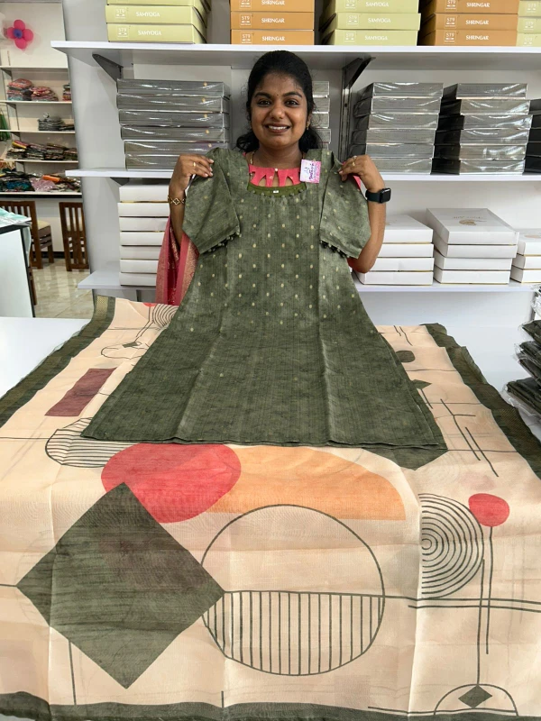 Green potly top & shawl