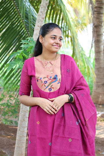 Pink Parrot Jamdhani Set