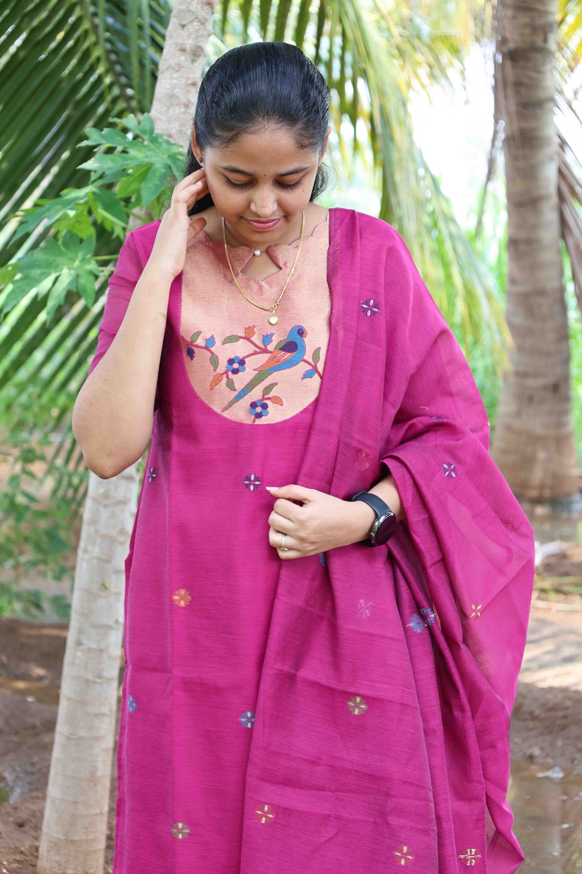 Pink Parrot Jamdhani Set