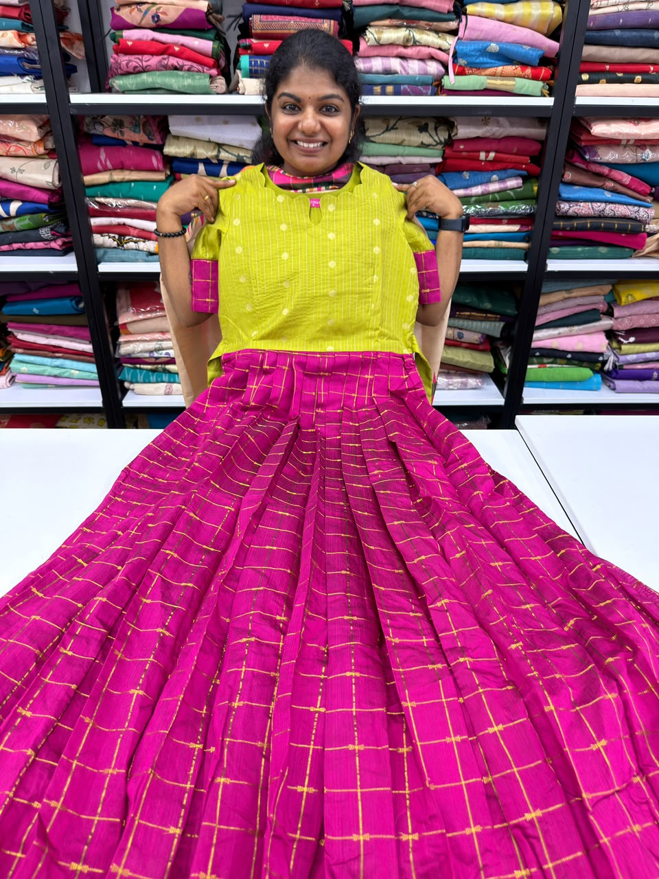 lime magenta checked maxi
