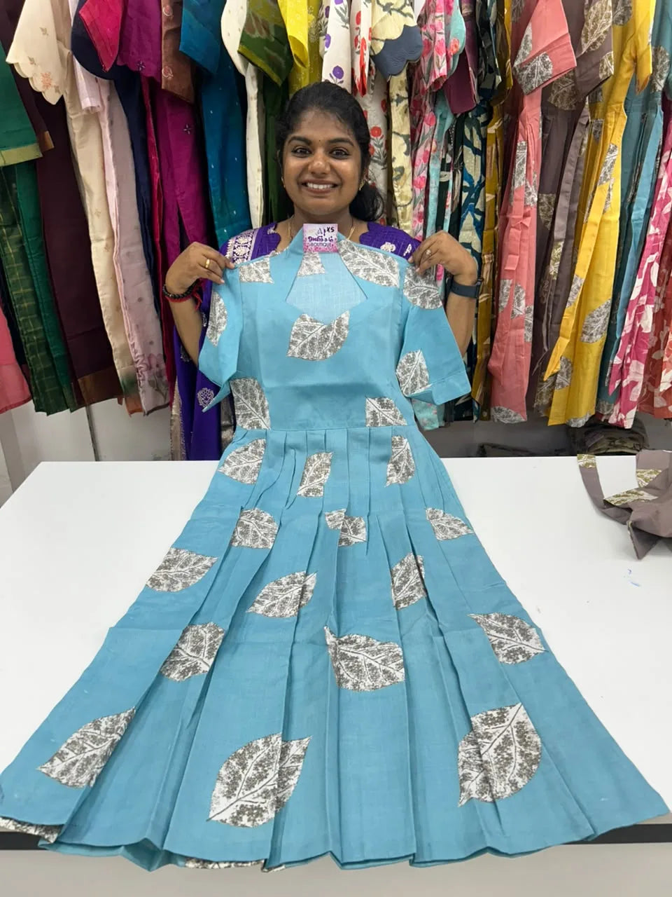 leaf blue short maxi